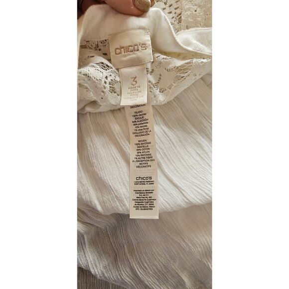 Chico's Size 3 V-Neck Lightweight Floral Lace-Sleeve Tunic‎ Top Women XL White - Picture 6 of 7